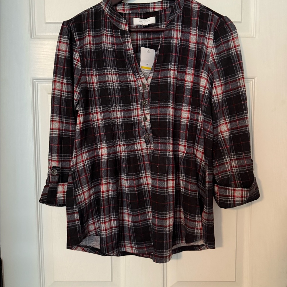 New Directions Black and Red Plaid Shirt